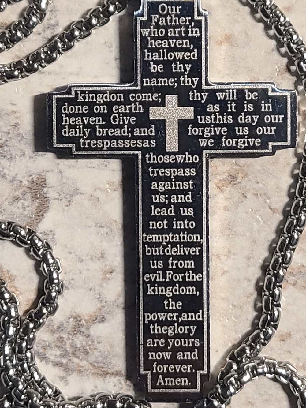 Scripture Engraved Cross Stainles Steal Pendant in Black and Silver